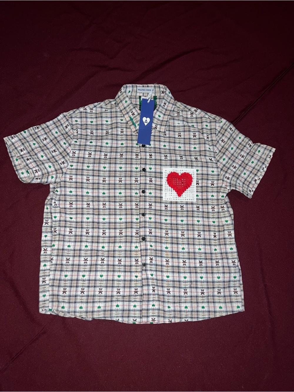 AELFRIC EDEN SHORT SLEEVE CROCHET  HEART POCKET SHIRT